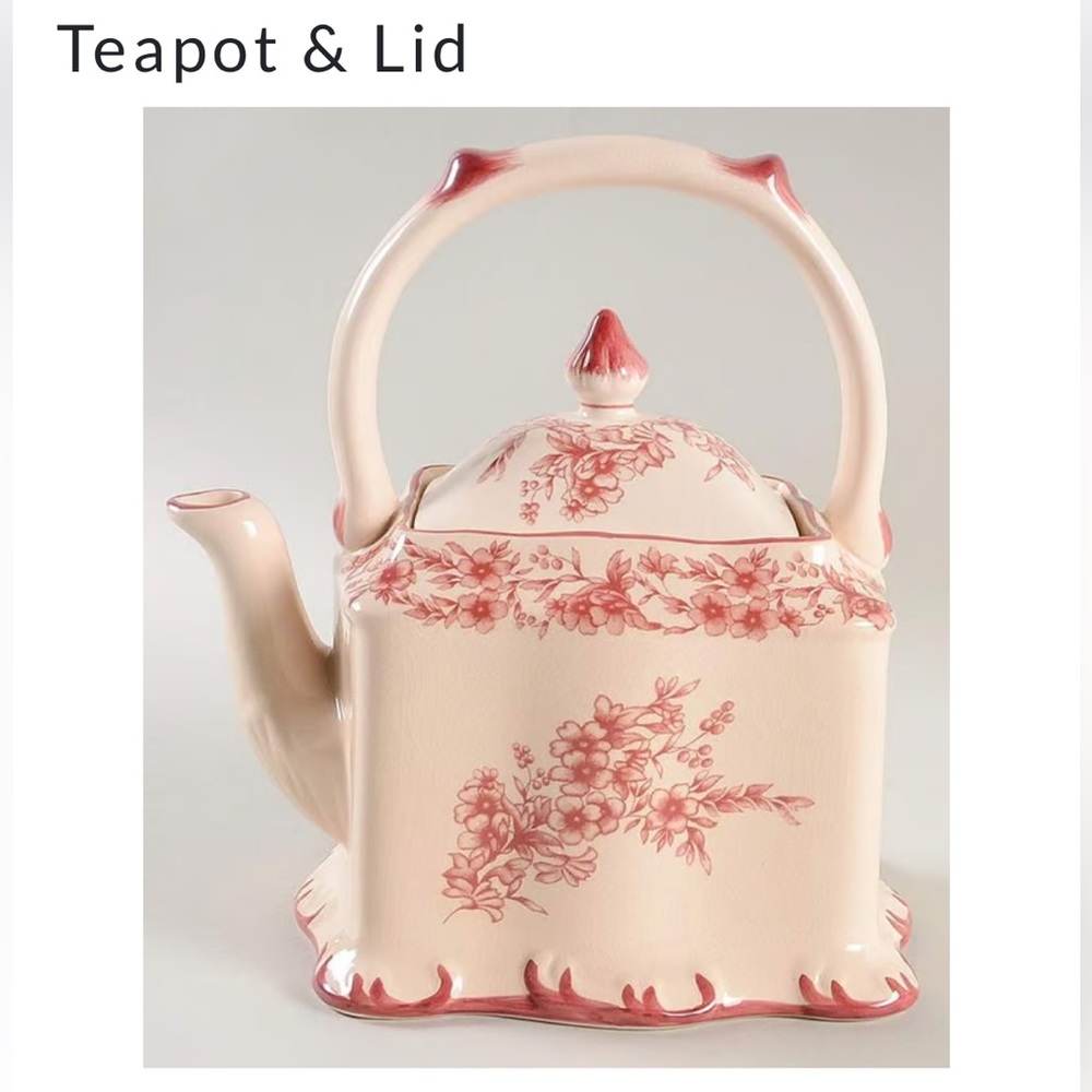 Vintage Teapot & Lid

transferware cream w/cranberry red floralsquare teapot